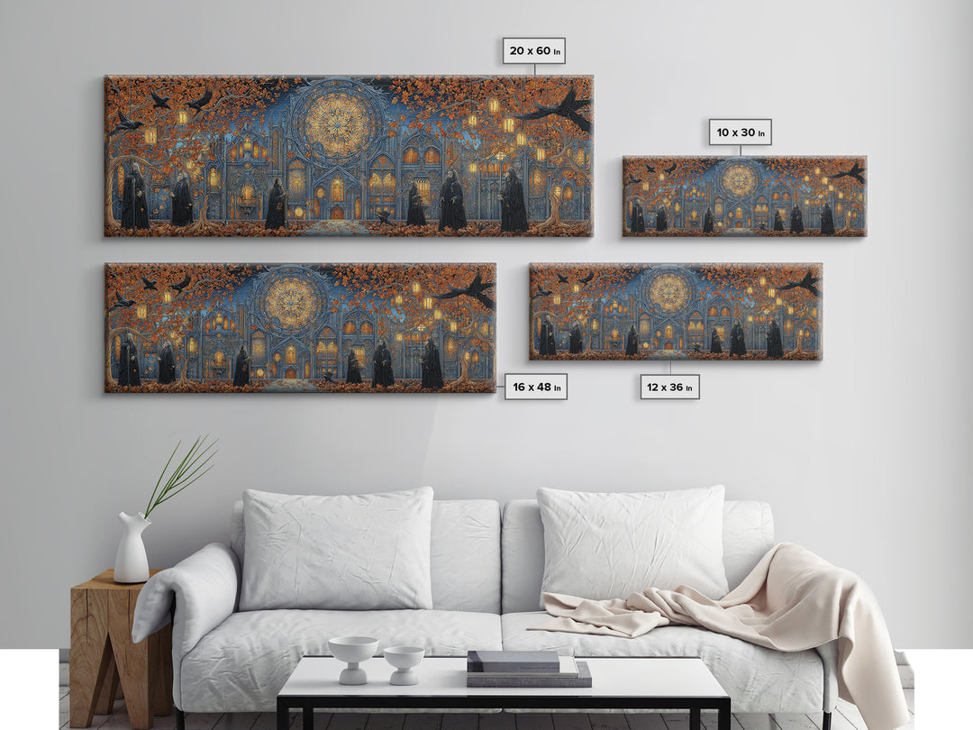 The Spiderweb Cathedral Window - Procession Scene, Occult Wall Decor, Extra Wide Wall Art, Canvas Print, Halloween Home Decor