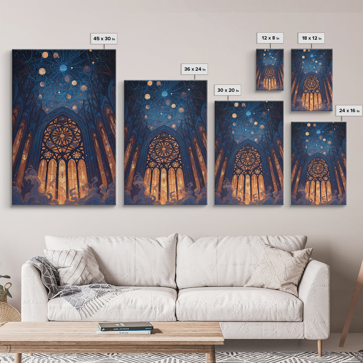 The Spiderweb Cathedral Window - Surreal Celestial Vision, Gothic Home Decor, Vertical Wall Art, Canvas Print, Halloween Home Decor