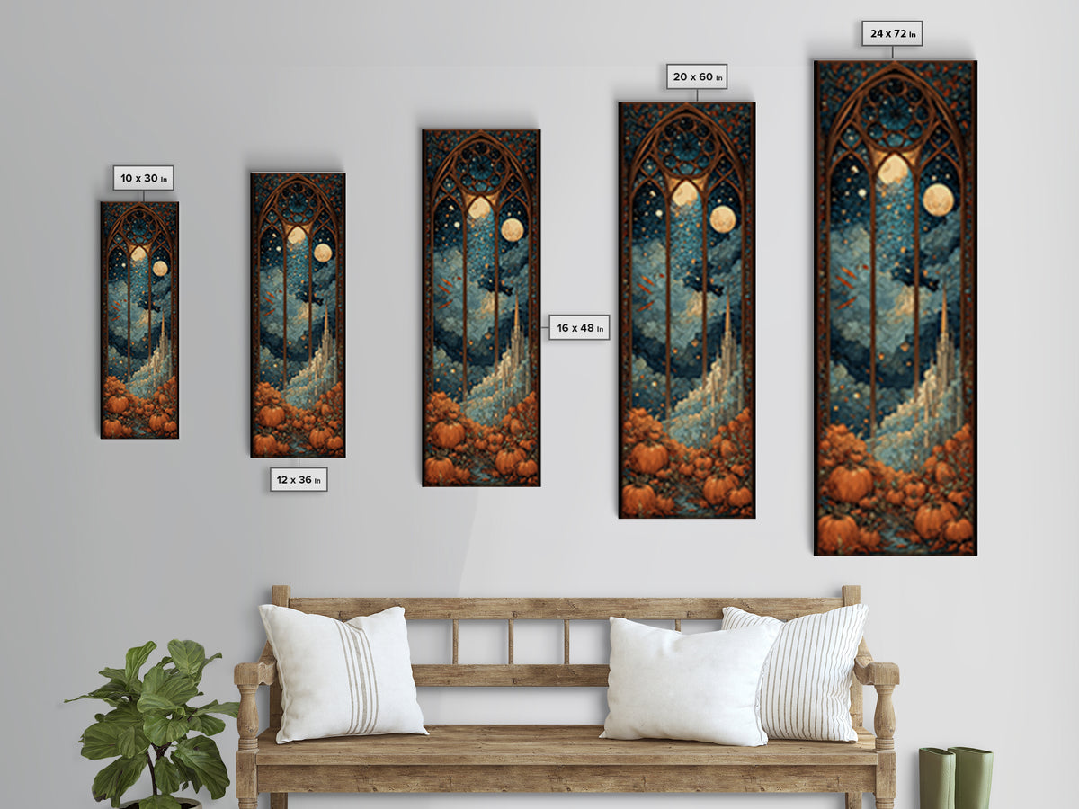 The Spiderweb Cathedral Window - Surreal Celestial Vision, Macabre Halloween Art, Tall Narrow Wall Art, Framed Canvas Print, Gothic Wall Art