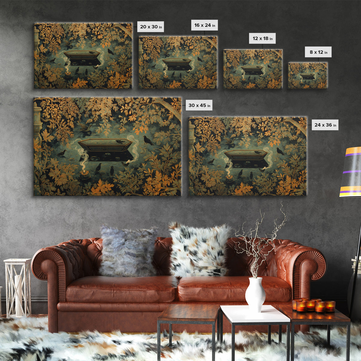 The Floating Coffin Garden - Icon Portrait, Dark Fantasy Wall Art, Landscape Wall Art, Canvas Print, Halloween Home Decor, Gothic Wall Art