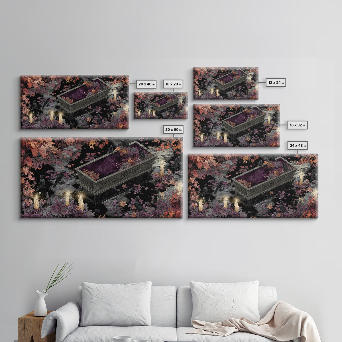 The Floating Coffin Garden - Icon Portrait, Halloween Wall Art, Wide Panoramic Art, Framed Canvas Print, Halloween Home Decor