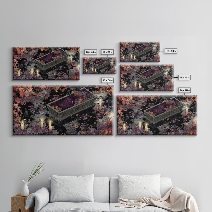 The Floating Coffin Garden - Icon Portrait, Halloween Wall Art, Wide Panoramic Art, Framed Canvas Print, Halloween Home Decor