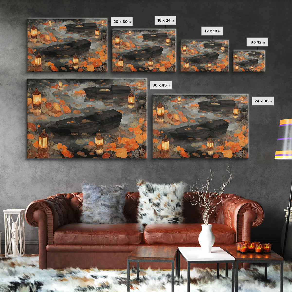 The Floating Coffin Garden - Environmental Panorama, Gothic Home Decor, Landscape Wall Art, Canvas Print, Halloween Home Decor