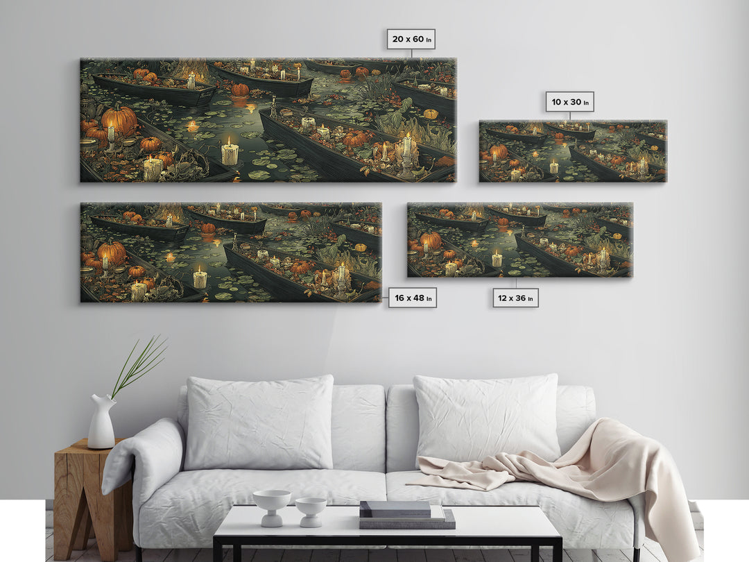 The Floating Coffin Garden - Occult Still Life, Spooky Wall Decor, Extra Wide Wall Art, Framed Canvas Print, Halloween Home Decor