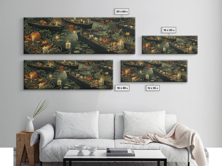 The Floating Coffin Garden - Occult Still Life, Spooky Wall Decor, Extra Wide Wall Art, Framed Canvas Print, Halloween Home Decor