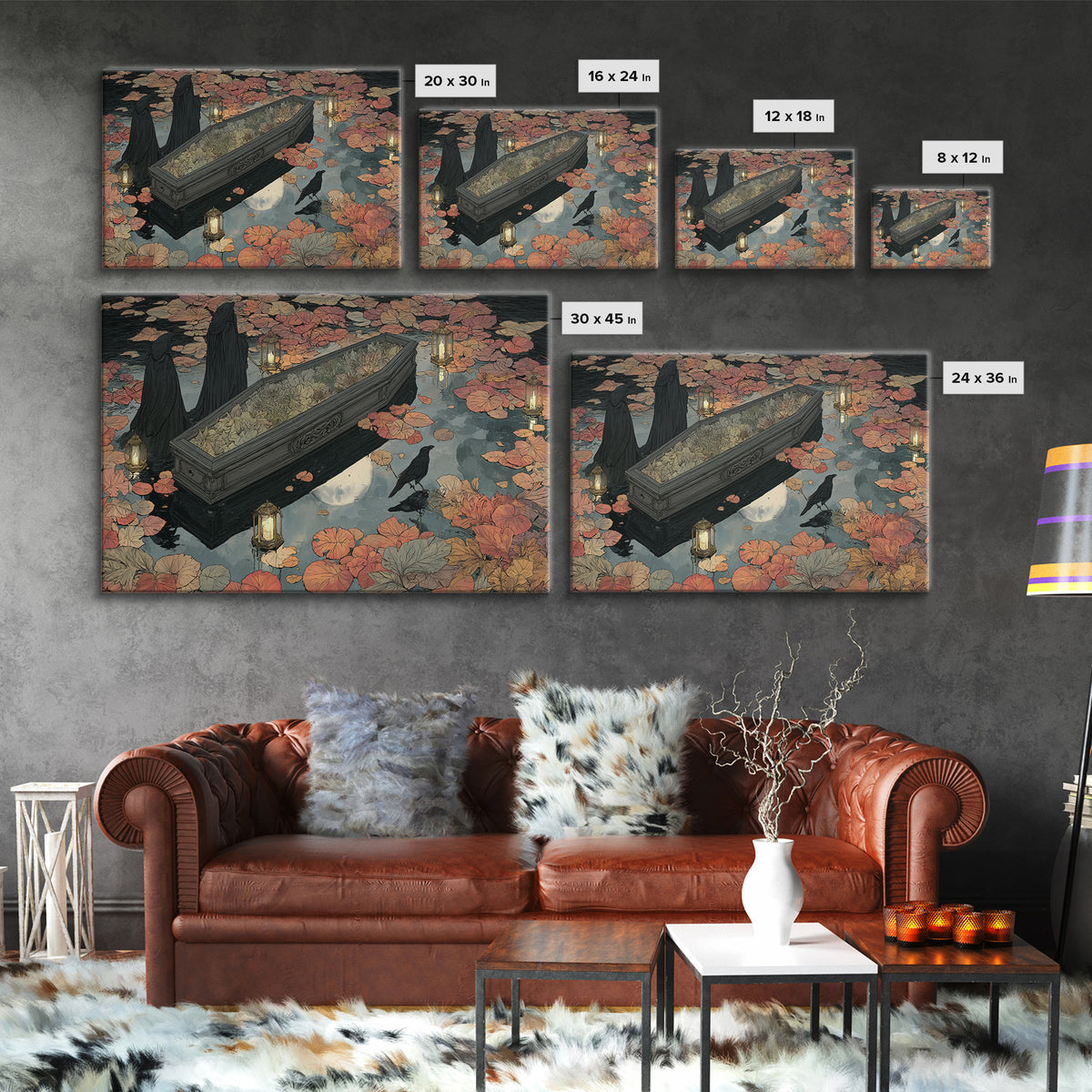 The Floating Coffin Garden - Procession Scene, Gothic Home Decor, Landscape Wall Art, Canvas Print, Halloween Home Decor, Gothic Wall Art