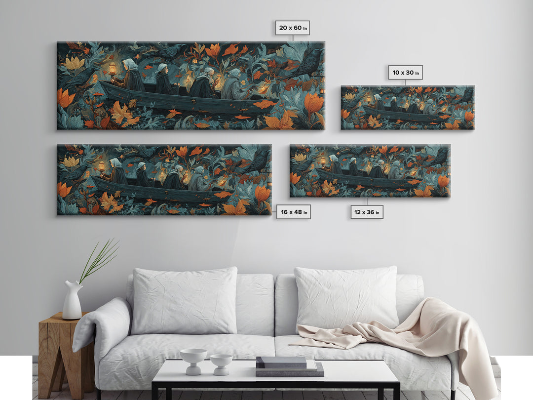 The Floating Coffin Garden - Procession Scene, Halloween Wall Art, Extra Wide Wall Art, Framed Canvas Print, Halloween Home Decor