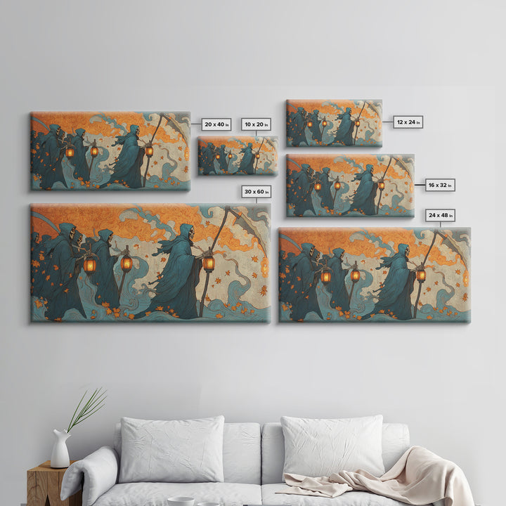 The Autumn Reaper Parade - Icon Portrait, Dark Fantasy Wall Art, Wide Panoramic Art, Canvas Print, Halloween Home Decor, Gothic Wall Art