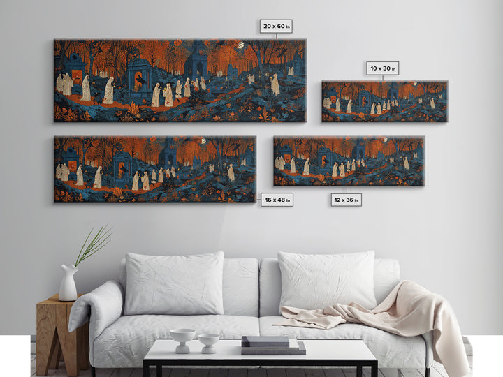 The Autumn Reaper Parade - Environmental Panorama, Spooky Wall Decor, Extra Wide Wall Art, Framed Canvas Print, Halloween Home Decor