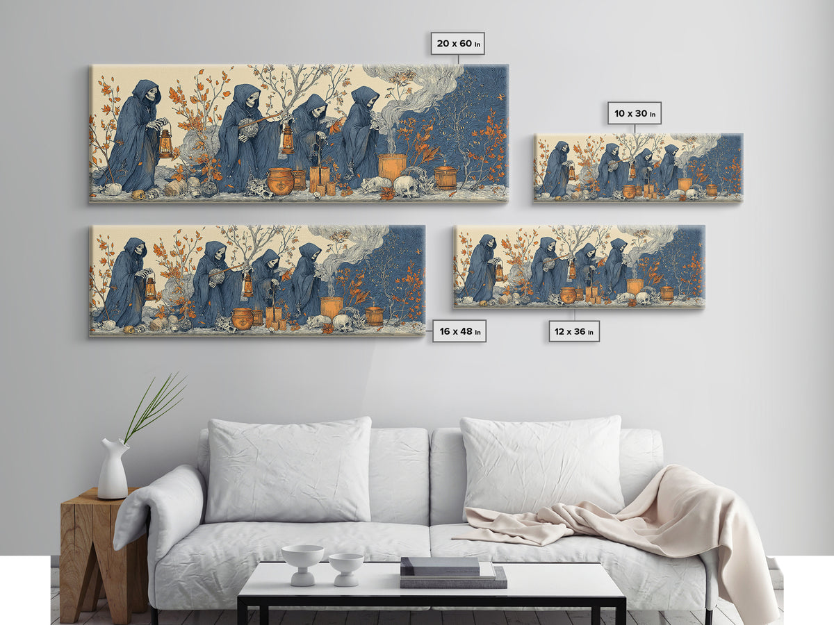 The Autumn Reaper Parade - Occult Still Life, Halloween Wall Art, Extra Wide Wall Art, Framed Canvas Print, Halloween Home Decor