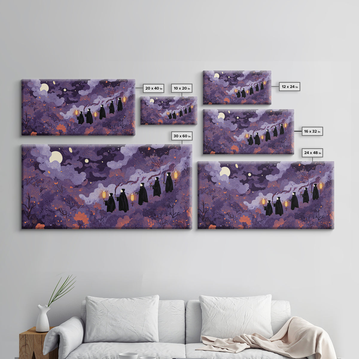 The Autumn Reaper Parade - Surreal Celestial Vision, Gothic Home Decor, Wide Panoramic Art, Canvas Print, Halloween Home Decor