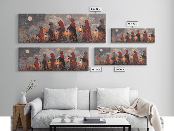 The Autumn Reaper Parade - Surreal Celestial Vision, Spooky Wall Decor, Extra Wide Wall Art, Framed Canvas Print, Halloween Home Decor