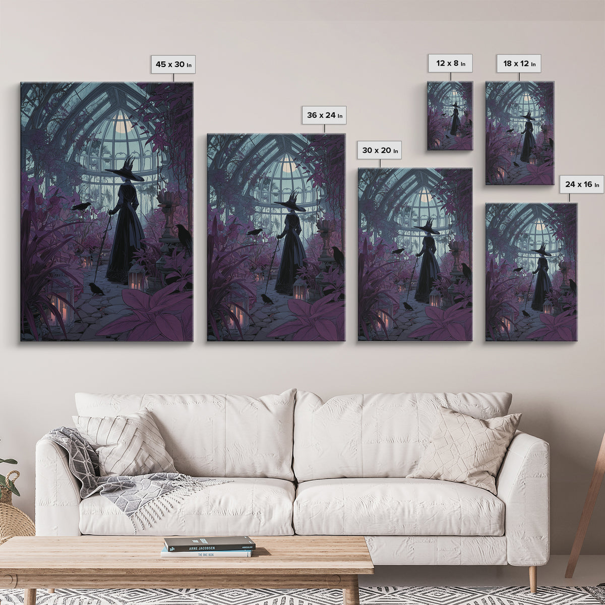The Witch Queen Greenhouse - Icon Portrait, Macabre Halloween Art, Vertical Wall Art, Framed Canvas Print, Halloween Home Decor