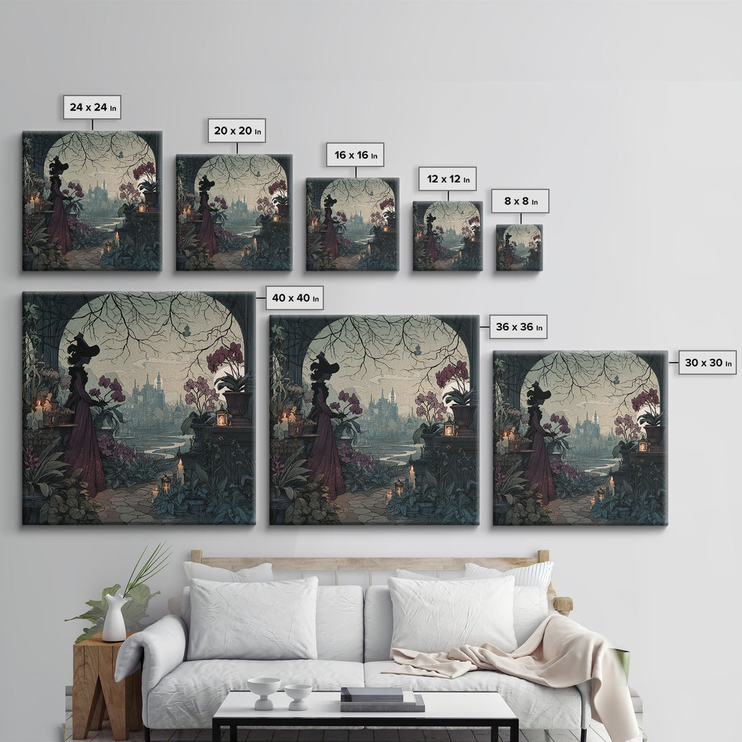The Witch Queen Greenhouse - Environmental Panorama, Spooky Wall Decor, Square Wall Art, Framed Canvas Print, Halloween Home Decor