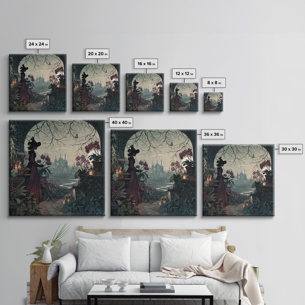 The Witch Queen Greenhouse - Environmental Panorama, Spooky Wall Decor, Square Wall Art, Framed Canvas Print, Halloween Home Decor