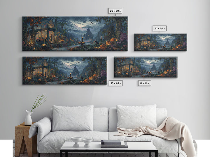 The Witch Queen Greenhouse - Environmental Panorama, Dark Fantasy Wall Art, Extra Wide Wall Art, Canvas Print, Halloween Home Decor