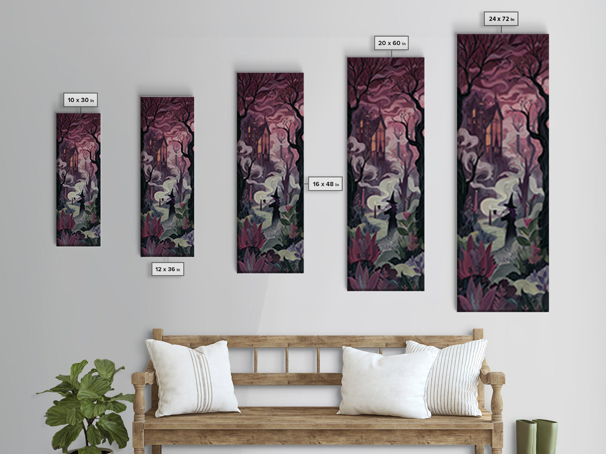 The Witch Queen Greenhouse - Environmental Panorama, Occult Wall Decor, Tall Narrow Wall Art, Canvas Print, Halloween Home Decor