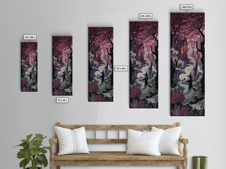 The Witch Queen Greenhouse - Environmental Panorama, Occult Wall Decor, Tall Narrow Wall Art, Canvas Print, Halloween Home Decor
