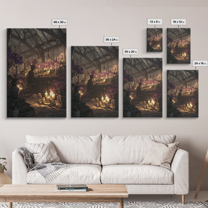 The Witch Queen Greenhouse - Occult Still Life, Macabre Halloween Art, Vertical Wall Art, Framed Canvas Print, Halloween Home Decor