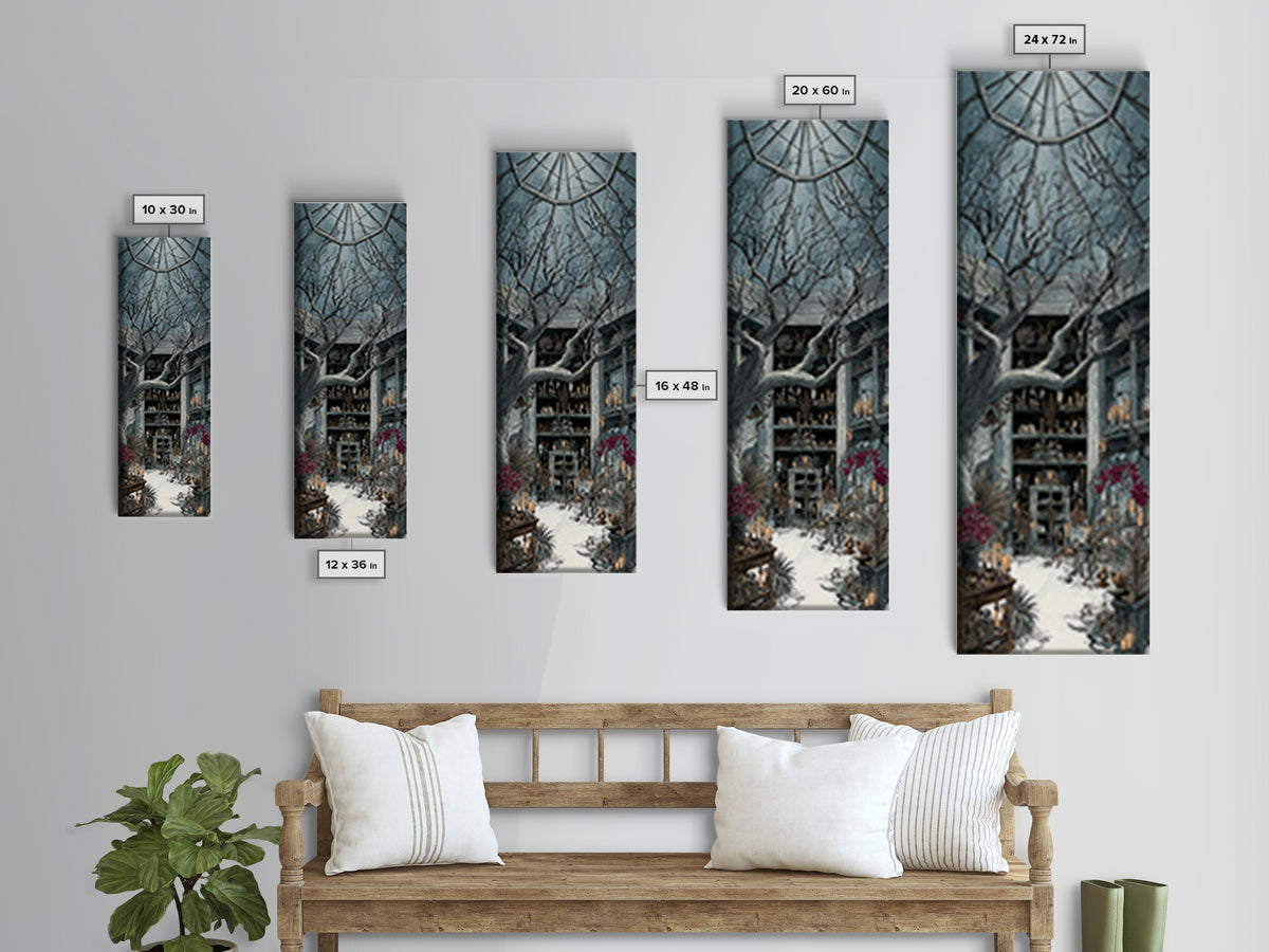 The Witch Queen Greenhouse - Occult Still Life, Spooky Wall Decor, Tall Narrow Wall Art, Framed Canvas Print, Halloween Home Decor