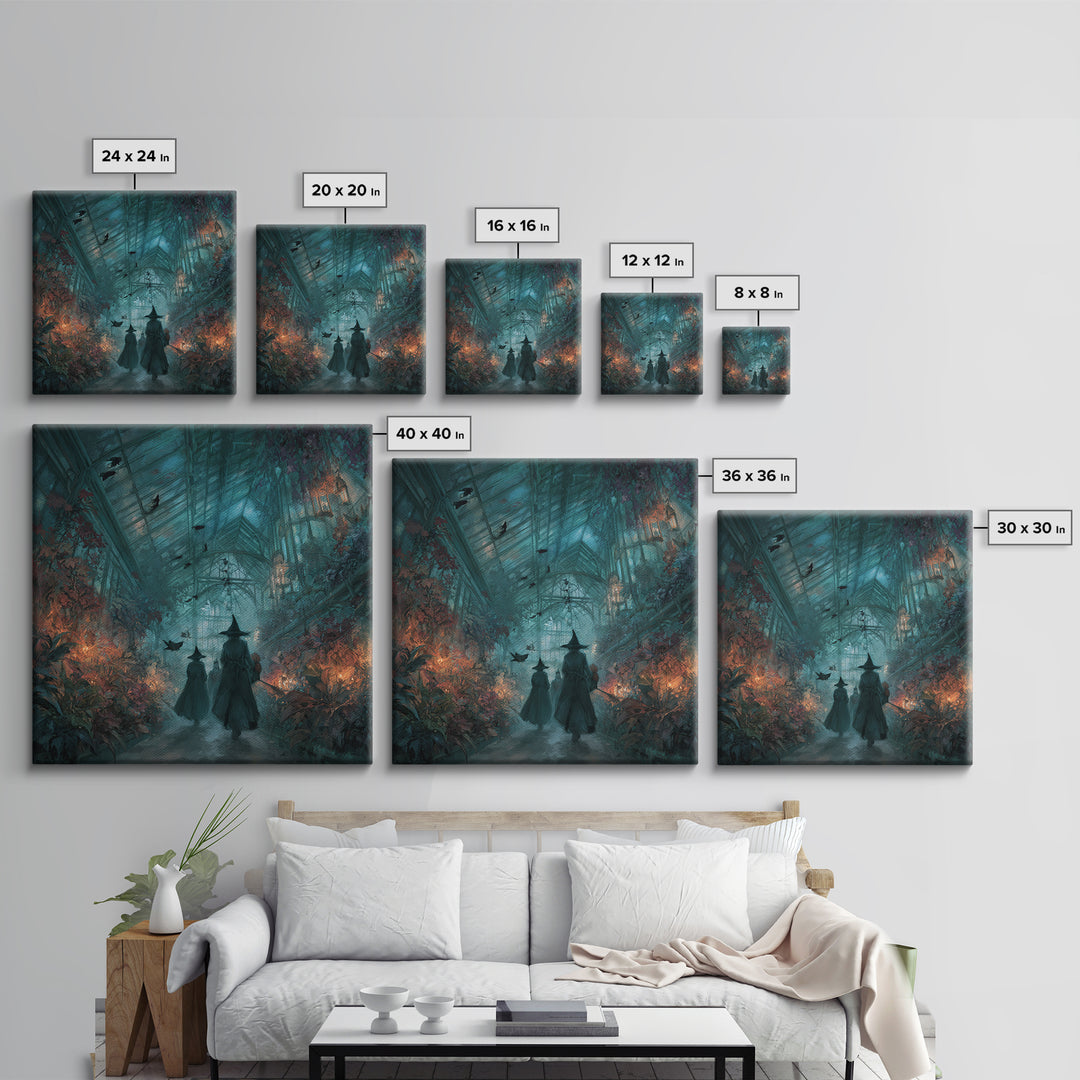 The Witch Queen Greenhouse - Procession Scene, Dark Fantasy Wall Art, Square Wall Art, Canvas Print, Halloween Home Decor, Gothic Wall Art