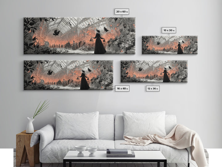 The Witch Queen Greenhouse - Procession Scene, Gothic Home Decor, Extra Wide Wall Art, Canvas Print, Halloween Home Decor, Gothic Wall Art