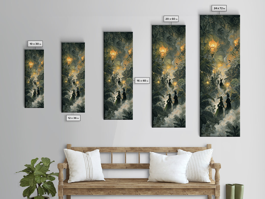 The Witch Queen Greenhouse - Procession Scene, Occult Wall Decor, Tall Narrow Wall Art, Canvas Print, Halloween Home Decor, Gothic Wall Art