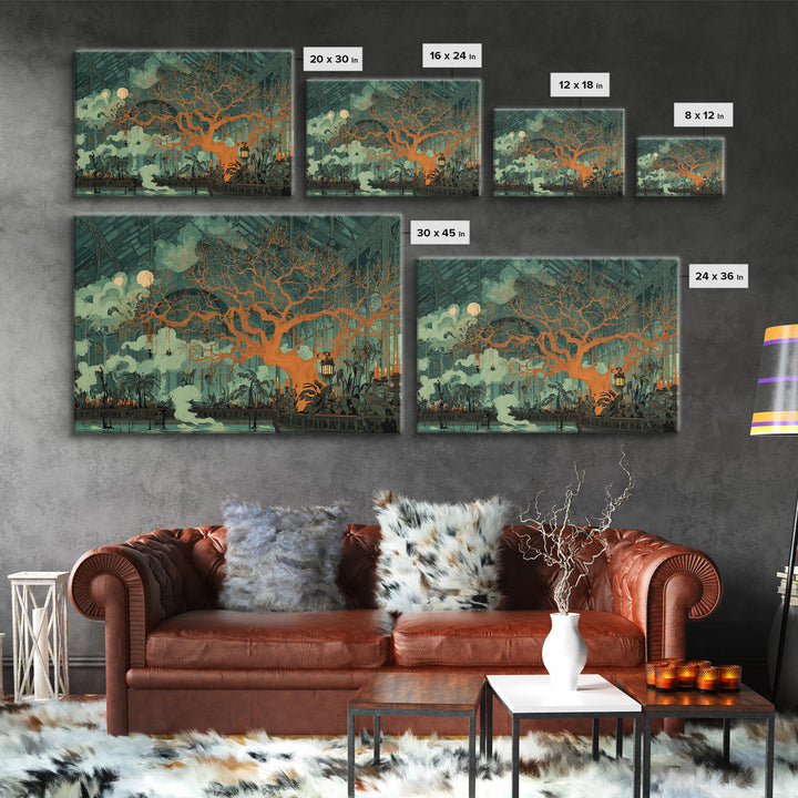 The Witch Queen Greenhouse - Surreal Celestial Vision, Dark Fantasy Wall Art, Landscape Wall Art, Canvas Print, Halloween Home Decor