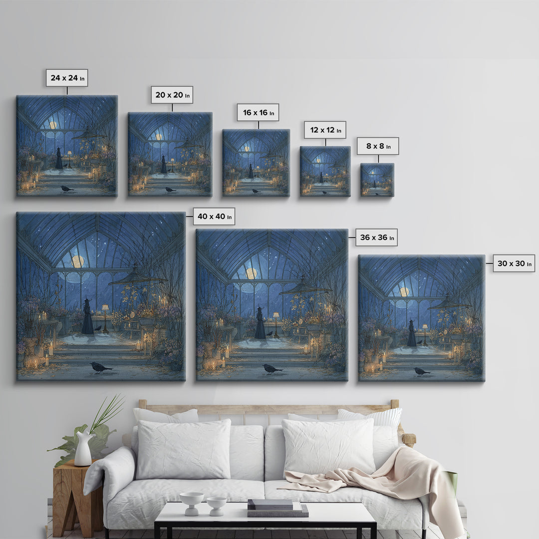 The Witch Queen Greenhouse - Surreal Celestial Vision, Spooky Wall Decor, Square Wall Art, Framed Canvas Print, Halloween Home Decor