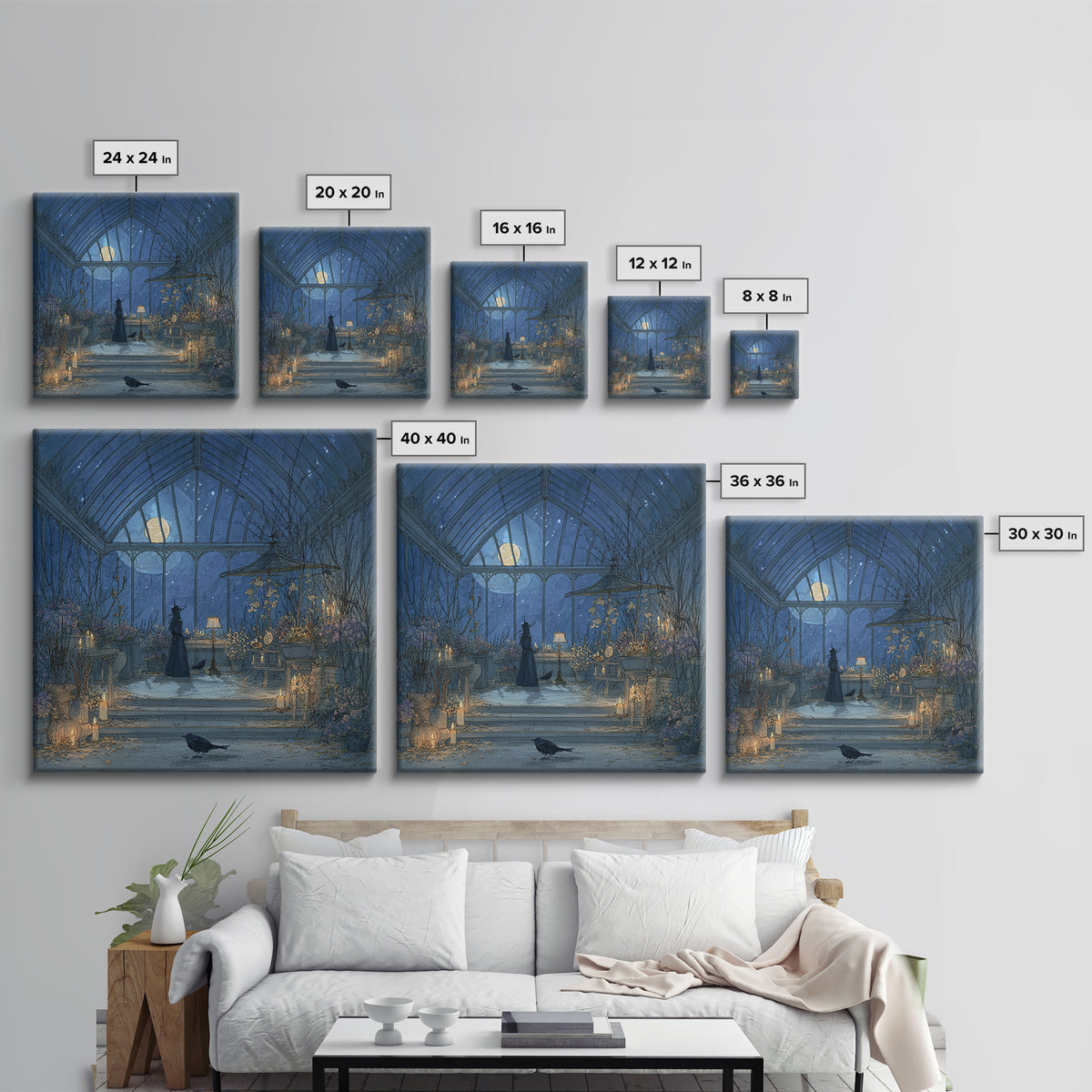 The Witch Queen Greenhouse - Surreal Celestial Vision, Spooky Wall Decor, Square Wall Art, Framed Canvas Print, Halloween Home Decor