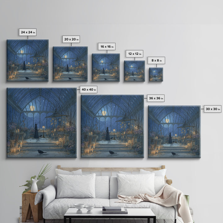 The Witch Queen Greenhouse - Surreal Celestial Vision, Spooky Wall Decor, Square Wall Art, Framed Canvas Print, Halloween Home Decor