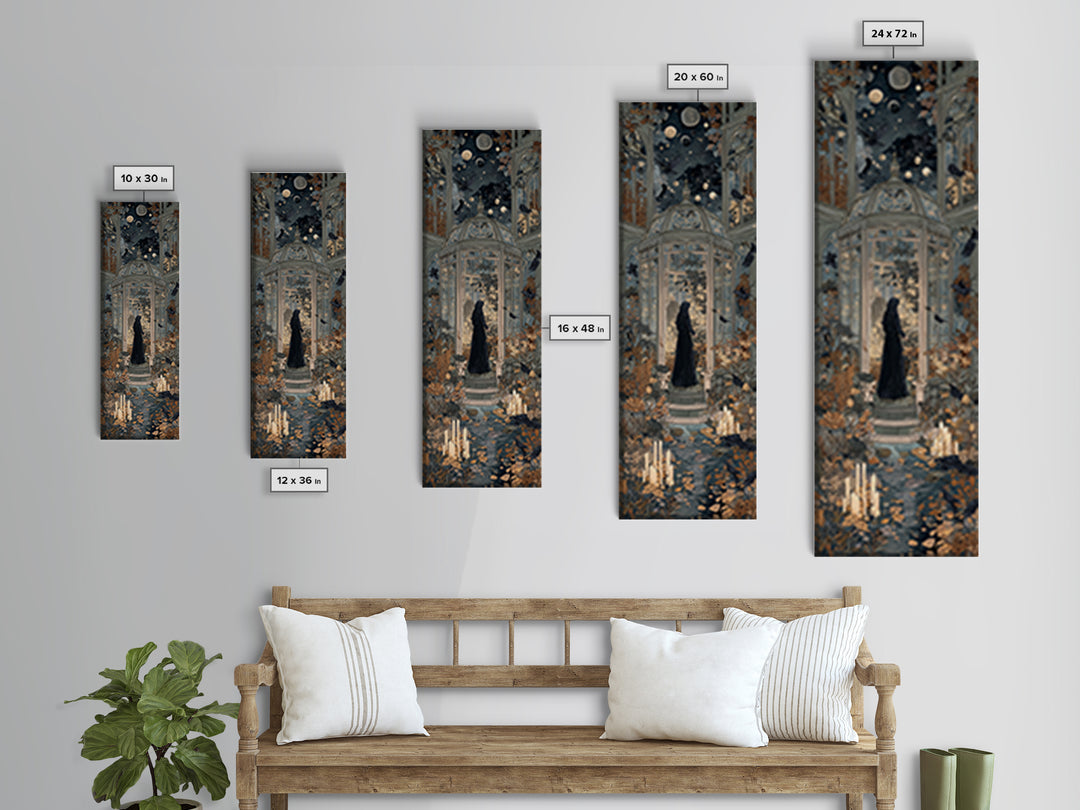The Witch Queen Greenhouse - Surreal Celestial Vision, Spooky Wall Decor, Tall Narrow Wall Art, Framed Canvas Print, Halloween Home Decor