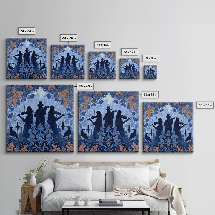 The Ghostly Violin Procession - Icon Portrait, Spooky Wall Decor, Square Wall Art, Framed Canvas Print, Halloween Home Decor