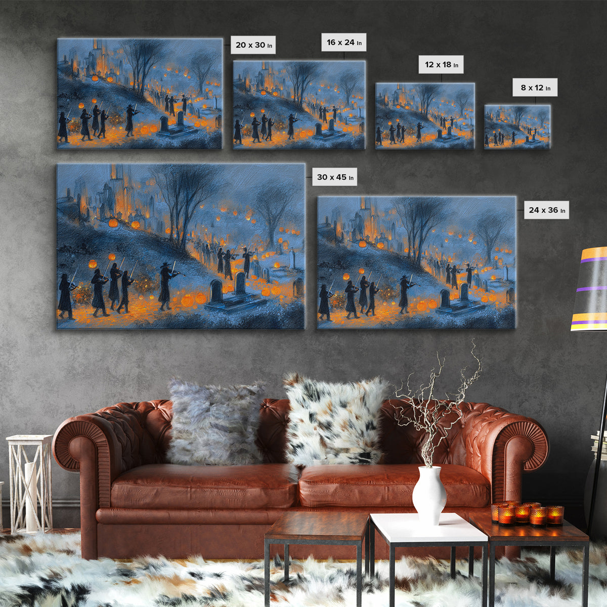 The Ghostly Violin Procession - Environmental Panorama, Gothic Home Decor, Landscape Wall Art, Canvas Print, Halloween Home Decor