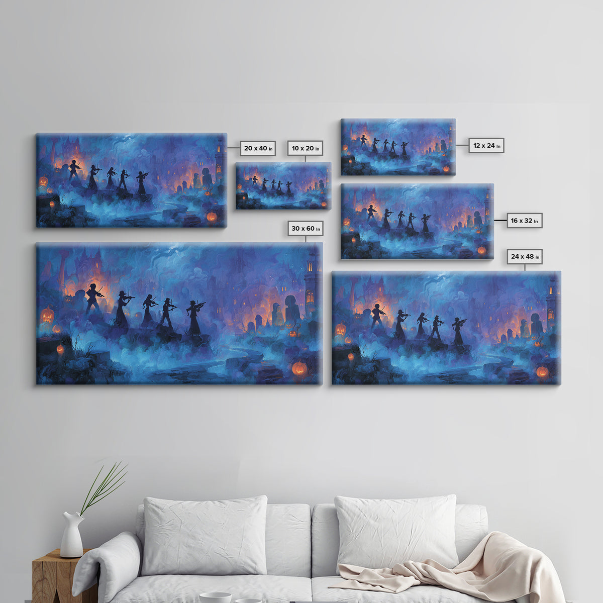 The Ghostly Violin Procession - Environmental Panorama, Occult Wall Decor, Wide Panoramic Art, Canvas Print, Halloween Home Decor