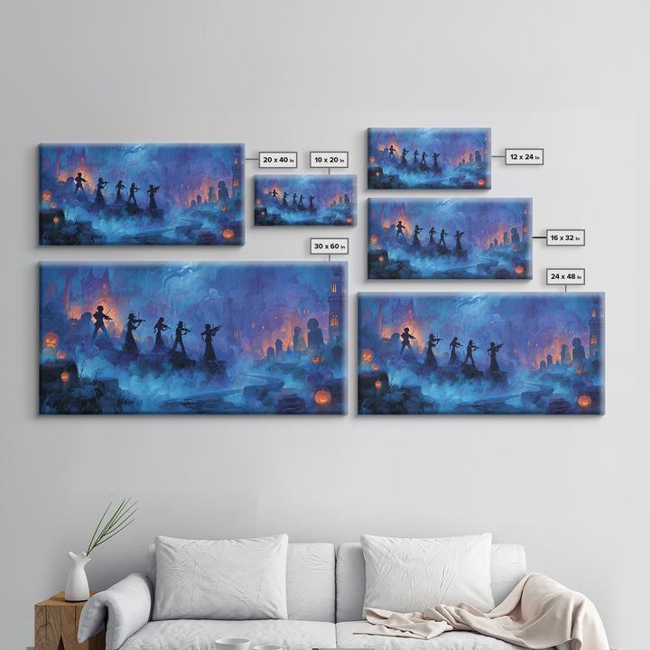 The Ghostly Violin Procession - Environmental Panorama, Occult Wall Decor, Wide Panoramic Art, Canvas Print, Halloween Home Decor