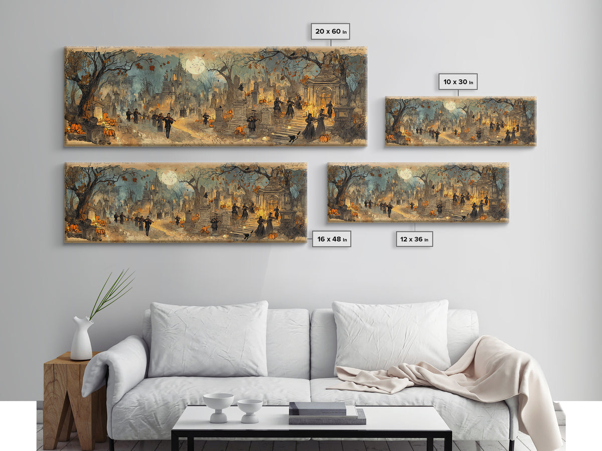 The Ghostly Violin Procession - Environmental Panorama, Occult Wall Decor, Extra Wide Wall Art, Canvas Print, Halloween Home Decor