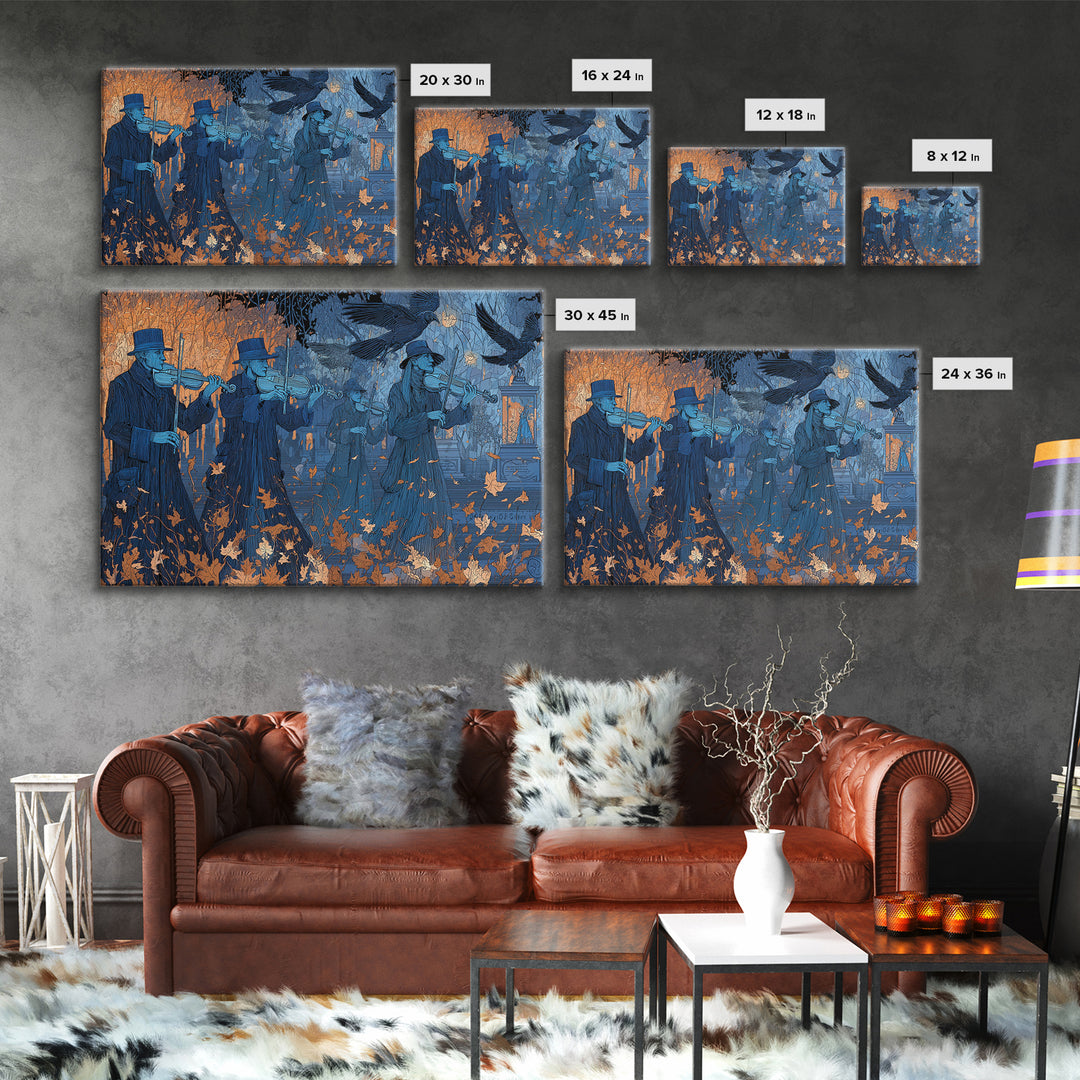 The Ghostly Violin Procession - Procession Scene, Halloween Wall Art, Landscape Wall Art, Framed Canvas Print, Halloween Home Decor