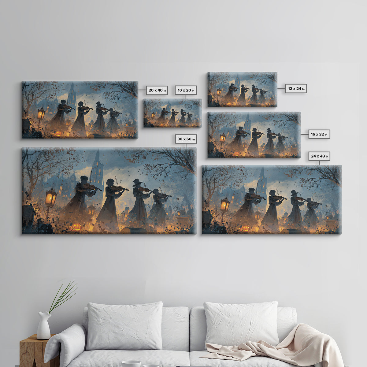 The Ghostly Violin Procession - Procession Scene, Occult Wall Decor, Wide Panoramic Art, Canvas Print, Halloween Home Decor, Gothic Wall Art