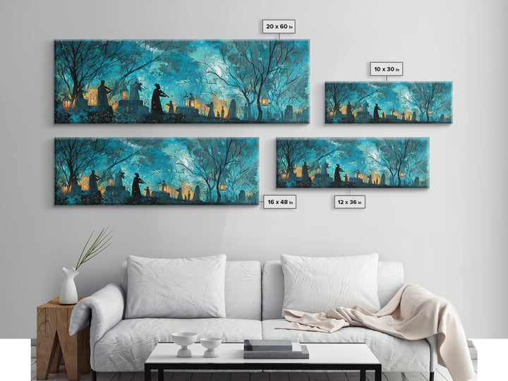 The Ghostly Violin Procession - Procession Scene, Spooky Wall Decor, Extra Wide Wall Art, Framed Canvas Print, Halloween Home Decor