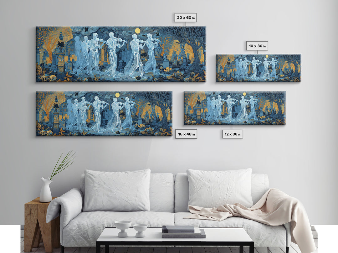 The Ghostly Violin Procession - Surreal Celestial Vision, Spooky Wall Decor, Extra Wide Wall Art, Framed Canvas Print, Halloween Home Decor