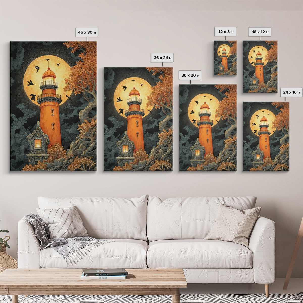 The Pumpkin Moon Lighthouse - Icon Portrait, Gothic Home Decor, Vertical Wall Art, Canvas Print, Halloween Home Decor, Gothic Wall Art