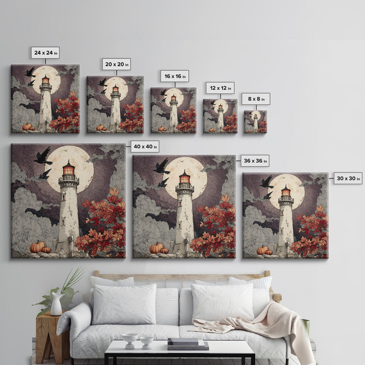 The Pumpkin Moon Lighthouse - Icon Portrait, Occult Wall Decor, Square Wall Art, Canvas Print, Halloween Home Decor, Gothic Wall Art