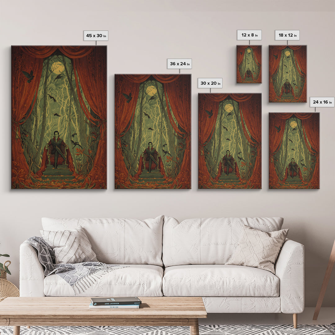 The Velvet Vampire Conservatory - Icon Portrait, Macabre Halloween Art, Vertical Wall Art, Framed Canvas Print, Halloween Home Decor