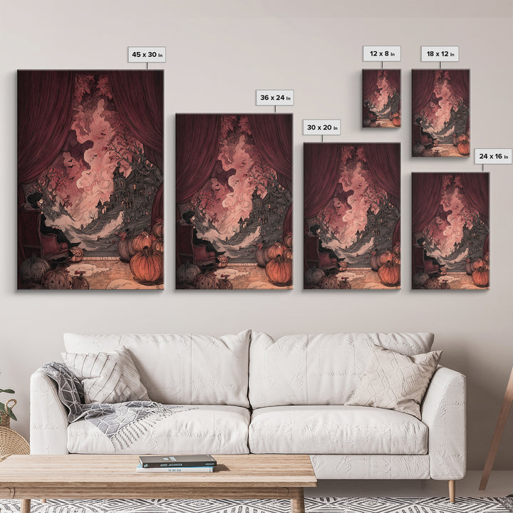 The Velvet Vampire Conservatory - Environmental Panorama, Macabre Halloween Art, Vertical Wall Art, Framed Canvas Print, Gothic Wall Art