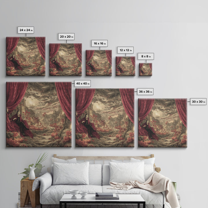 The Velvet Vampire Conservatory - Environmental Panorama, Occult Wall Decor, Square Wall Art, Canvas Print, Halloween Home Decor