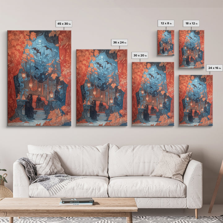 The Velvet Vampire Conservatory - Procession Scene, Occult Wall Decor, Vertical Wall Art, Canvas Print, Halloween Home Decor