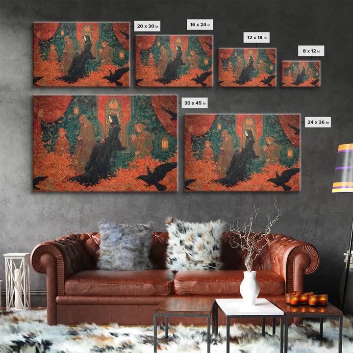 The Velvet Vampire Conservatory - Procession Scene, Occult Wall Decor, Landscape Wall Art, Canvas Print, Halloween Home Decor