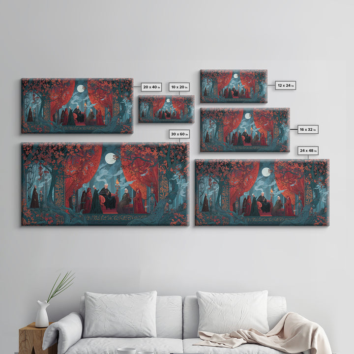 The Velvet Vampire Conservatory - Procession Scene, Gothic Home Decor, Wide Panoramic Art, Canvas Print, Halloween Home Decor
