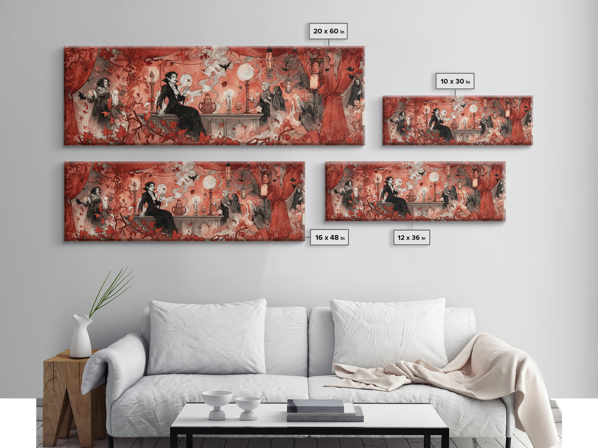 The Velvet Vampire Conservatory - Procession Scene, Gothic Home Decor, Extra Wide Wall Art, Canvas Print, Halloween Home Decor